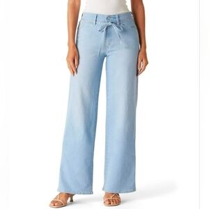 Levi Strauss Signature Vintage Belted Wide Leg Jeans Light Wash Stretch Denim